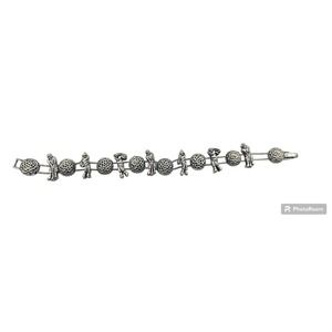 Vtg Golf Charm Bracelet Double Slider Chain 7.5" Golfers and Balls M7